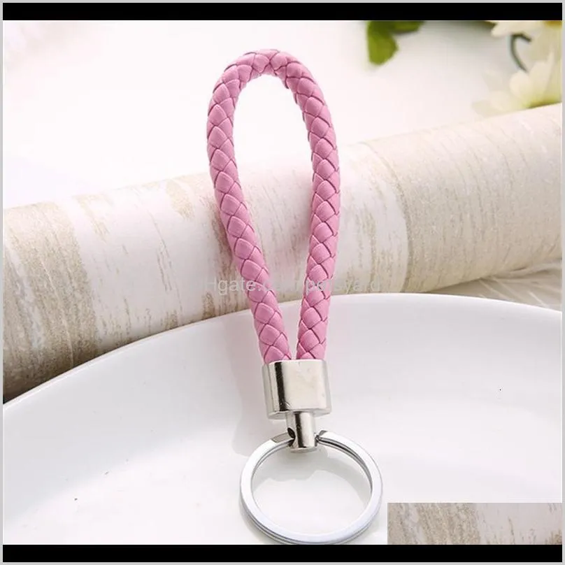 cr jewelry mix color pu leather woven keychain rope rings fit diy circle pendant key chains holder car keyrings jewelry accessories 728