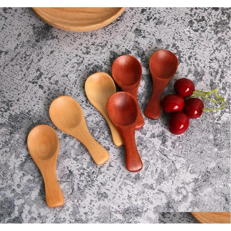 wooden ice cream scoop mini tea spoon wood short handle wide type seasoning fruit spoon child small