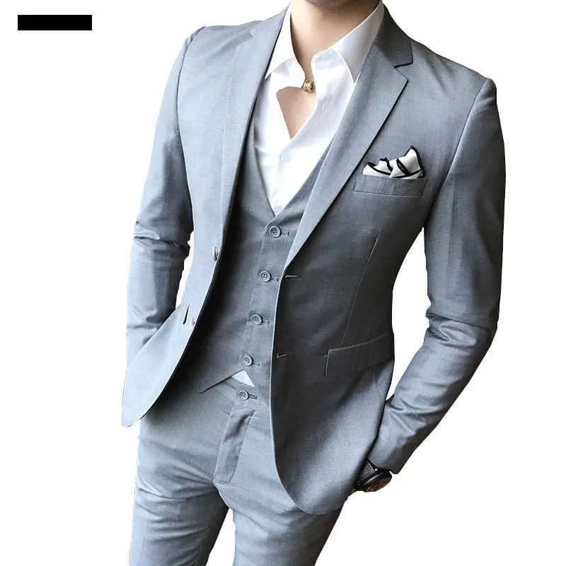 Herrenhochzeitskleid einfarbig Slim 3-teiliges Set Mode Business Casual Anzugjacke Hochzeitsbankettkleid Herrenbekleidung X0909
