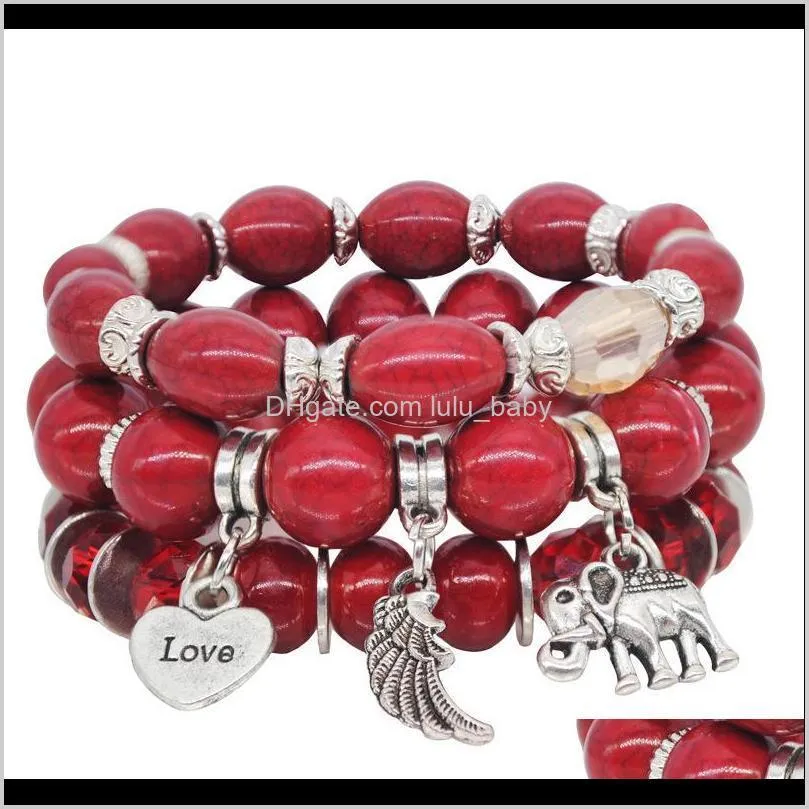 marble pattern hand beads elephant wings love pendant multi-layer combination bracelet