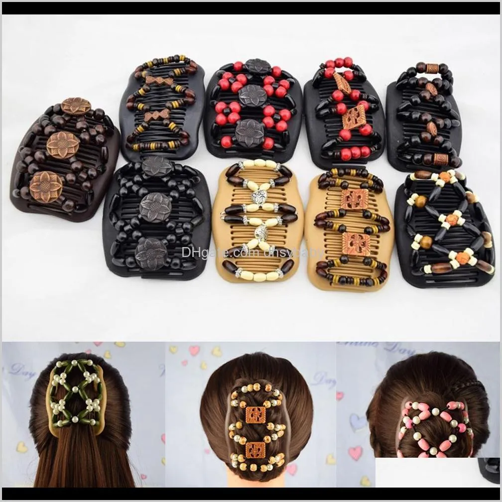 mixed color women bowknot style plastic bead stretchy magic hair combs slide metal clip barrettes hair accessories wjl2697