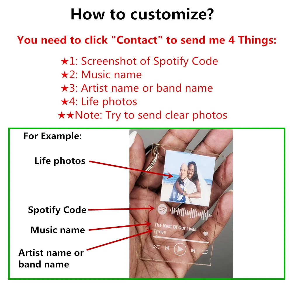 Portachiavi Spotify Personalizzato, Spotify Code Music Codice Targa  Acrilica Personalizzato Foto & Nome del Musica & Nome del Cantante