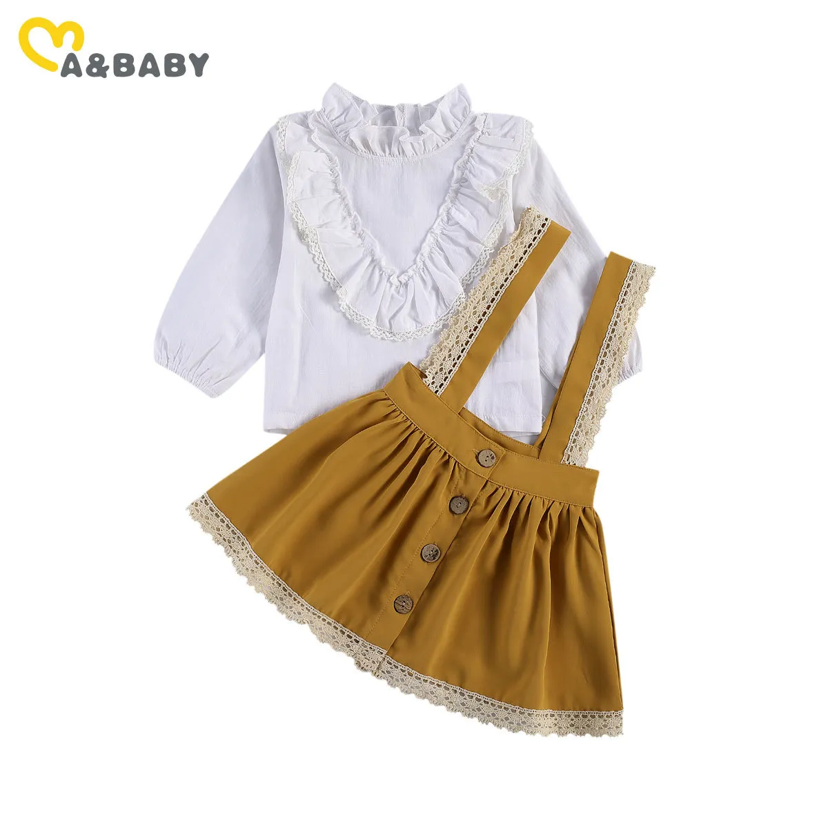 1-6y outono primavera criança criança garota roupas de roupa set ruffles manga comprida blusa lace tutu saias princesa criança trajes 210515