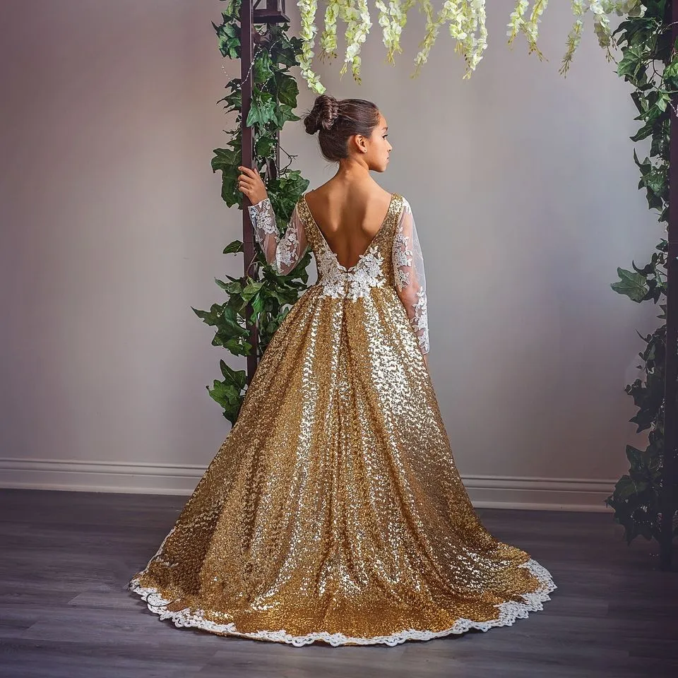 Gold Sequin Sparkle Dress: Long Sleeve Ballgown For... From  Uniquebridalboutique, $93.97 | DHgate.Com