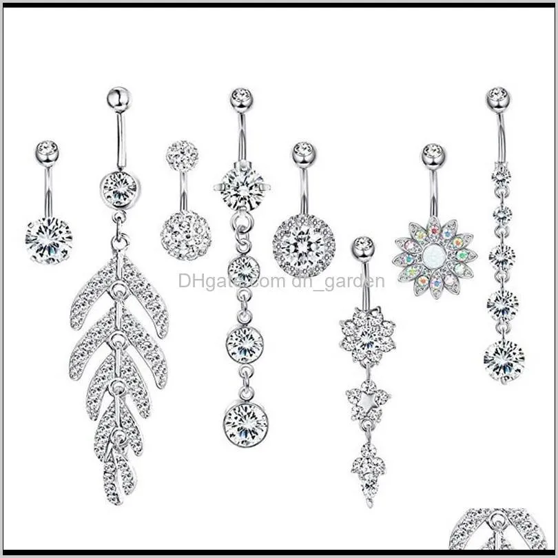7/10pcs/set 14g dangle belly button rings for women girls 316l surgical steel curved navel barbell body piercing jewelry