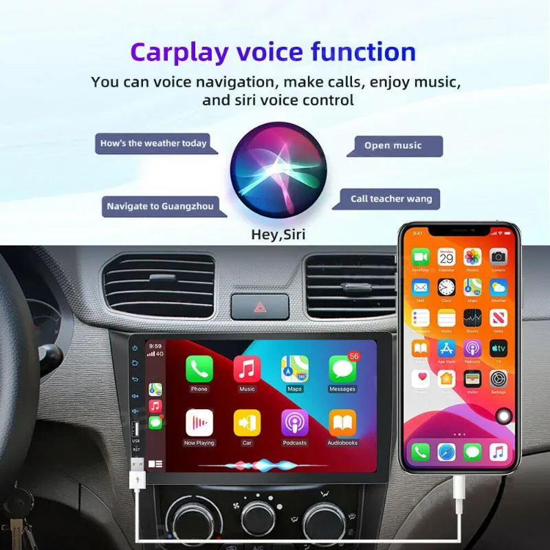 Voiture Vidéo 9 '' 1 Din Stéréo Radio 9008CP Carplay Navigation Android Auto HD Tactile MP5 Lecteur Miroir Lien FM Bluetooth Mul259y