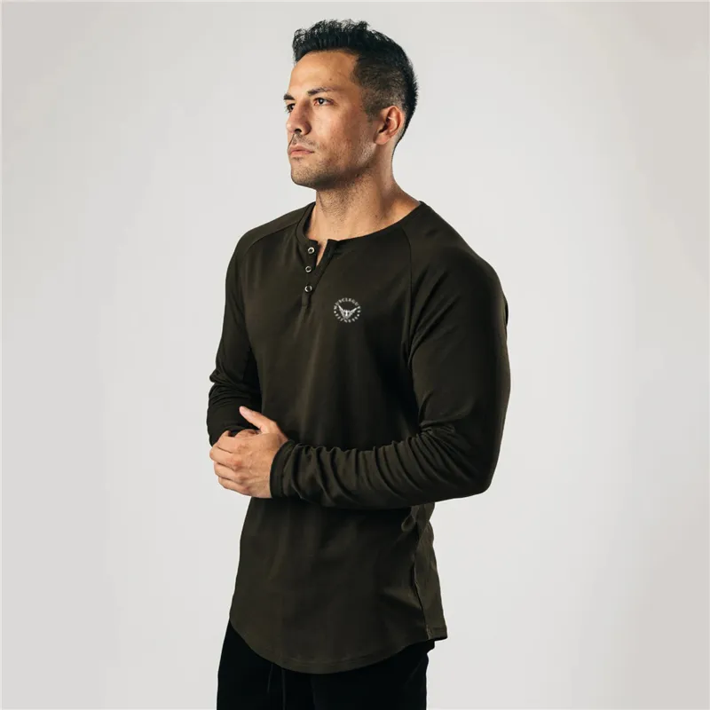 Casual Long Sleeve Cotton T-shirt Men Gym Fitness Bodybuilding Workout Slim T Shirt Male Solid Tee Tops Sport Training Clothing 210421