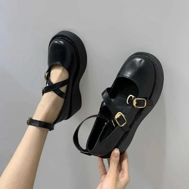 Dress Shoes Mary Jane Lolita For Girls Women Black Platform Casual College Student Cosplay Costume High Heel Round Toe