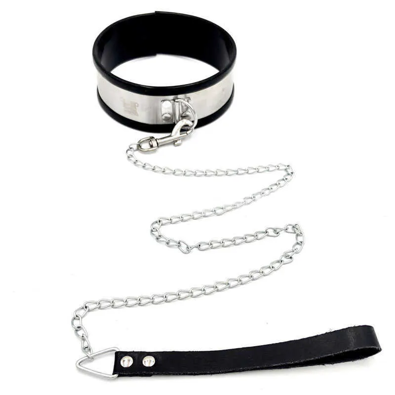 Neck Bondage Stainless Steel Slave Dog Collar z metalowym łańcuchem Smycz Dorosłych Gry Dorosłych BDSM Wiązki Sexy Zabawki dla par