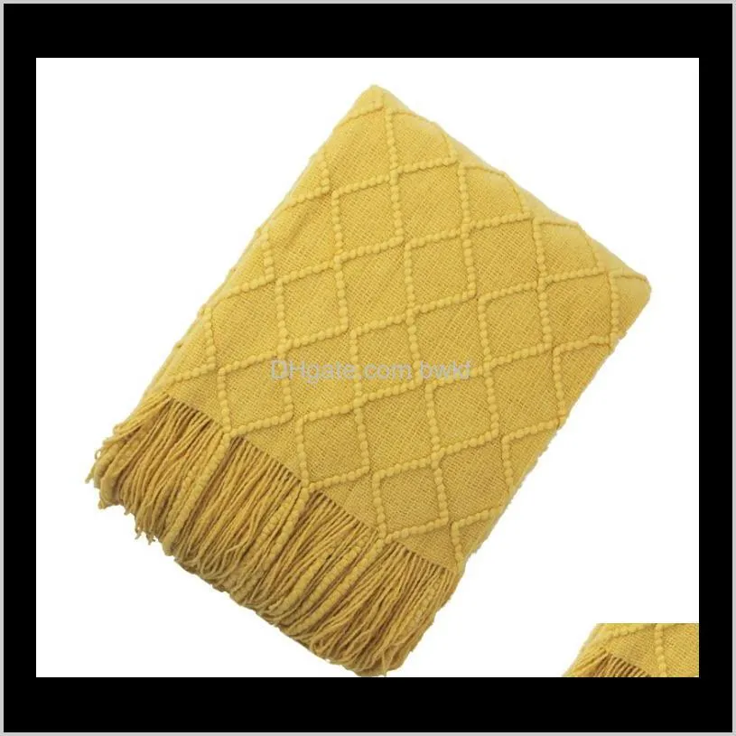 tassel blanket american solid color knitting tourist hotel sofa blanket soft nap air conditioning blanket household bedding 201222