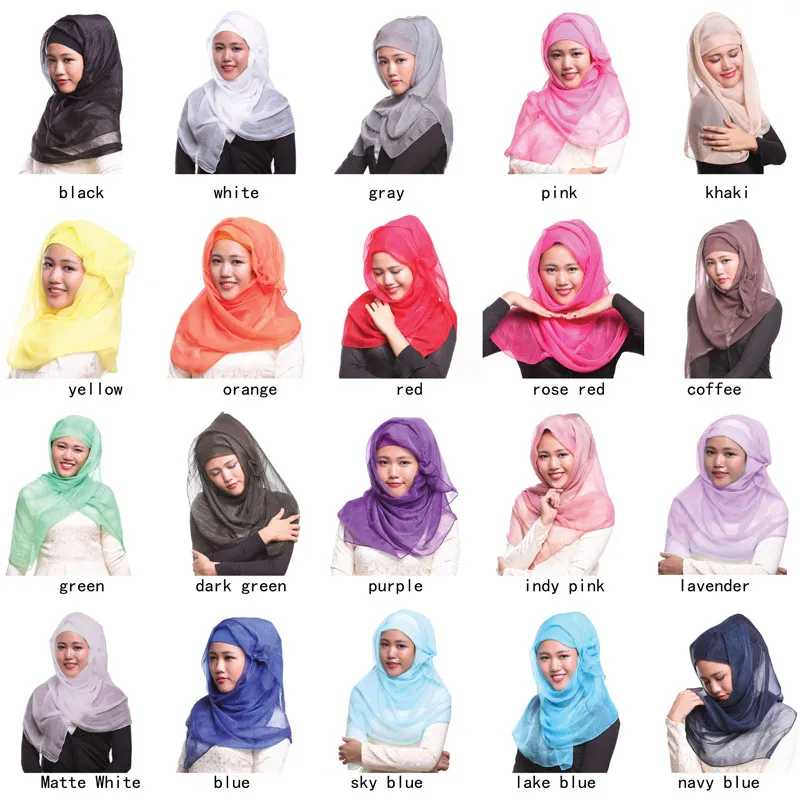 Sciarpa di seta imitazione Malesia Donna Capo Sciarpa Musulmana Hijab di moda per il velo Avvolgitore a testa ismistico Avvolgibile Soft Color Bandanas