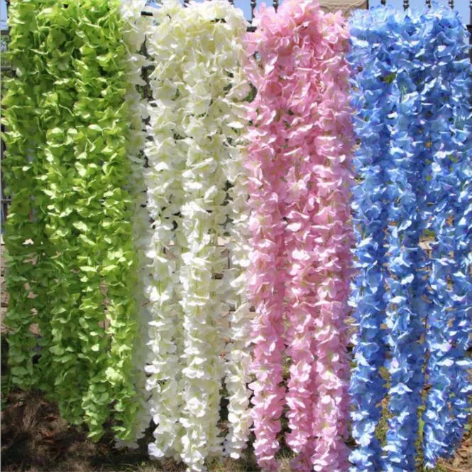 DIY Zarif Yapay Çiçek Wisteria Çiçekler Asma 34 cm Ev Bahçe Duvar Asılı DIY Rattan Centerpiece Noel Parti Düğün Dekorasyon Backdrop