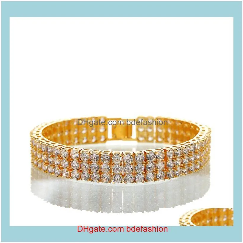 Men Iced Out Round Cut 3 Row Tennis Chain Bracelet Zirconia Triple Lock Hiphop Jewelry Luxury CZ Bracelets