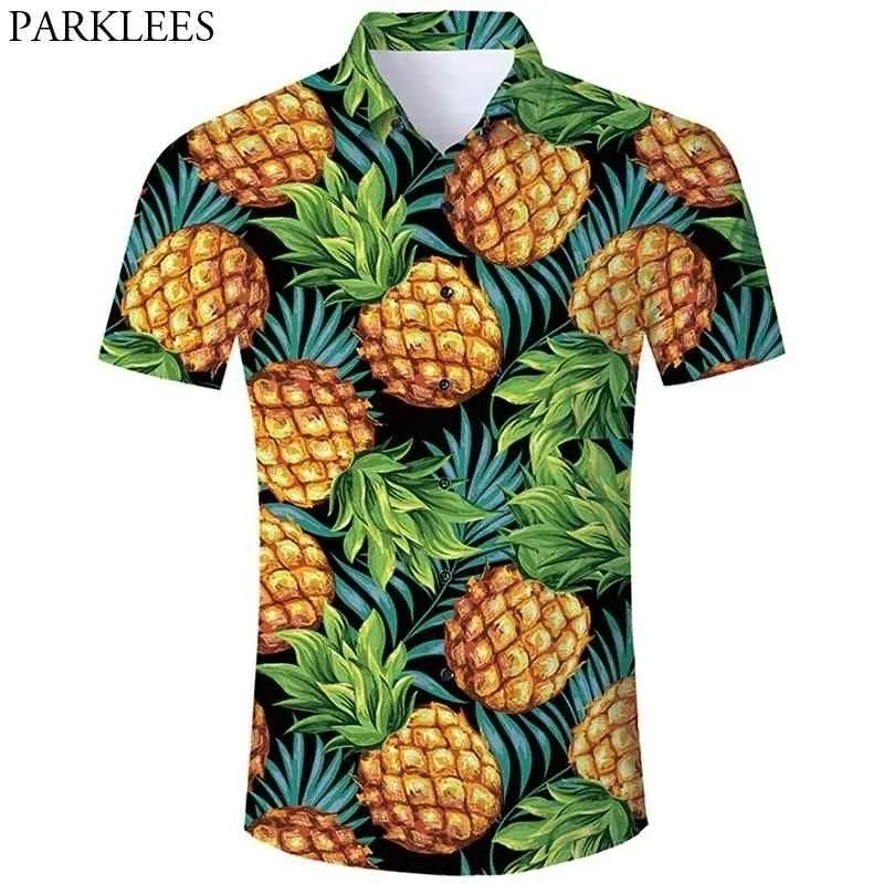 Pineapple Print Fashion Beach Hawaiian Shirt voor Mannen Casual Tropical Aloha Shirts Mens Holiday Party Kleding Mannelijke CHEMISE 210522