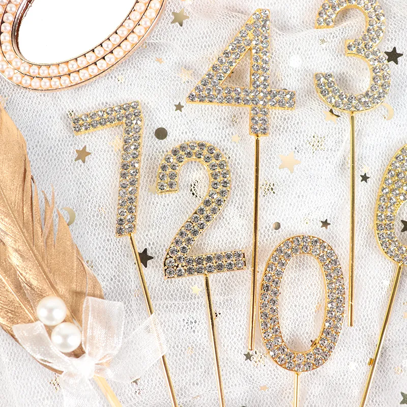 Topper Per Torta Numeri 0-9 In Acrilico Glitter Oro 8-10 Cm - Decorazioni Autoadesive Per Compleanni, Matrimoni E Baby Shower, Set Da 10 Pezzi