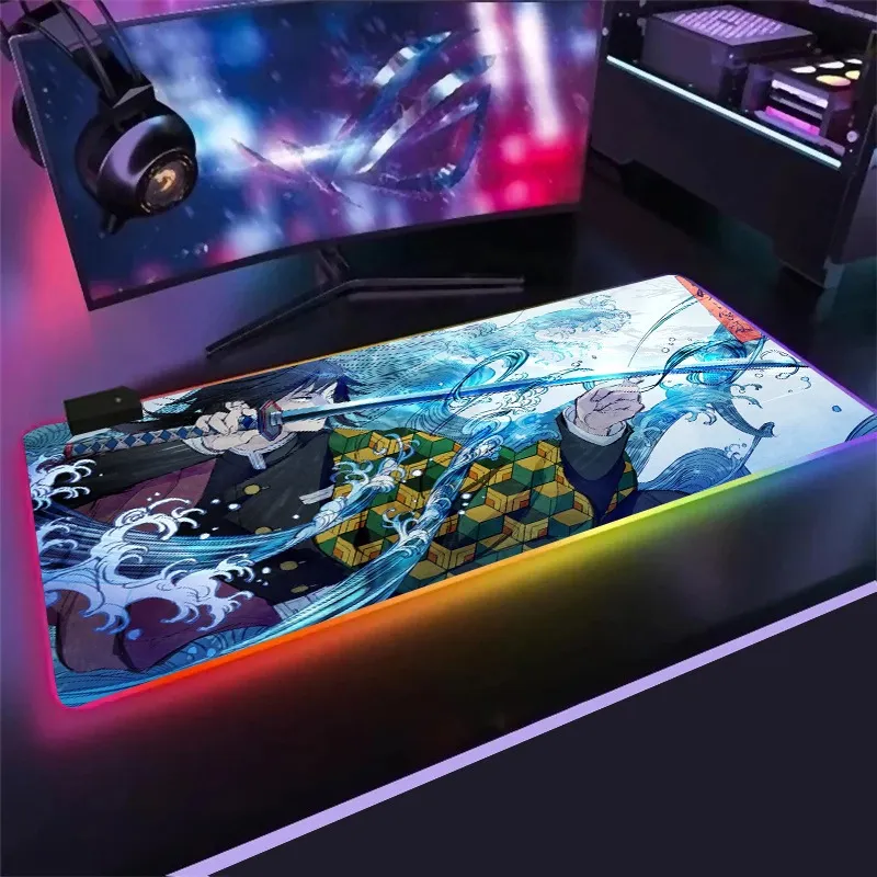 Коврик для мыши Demon Slayer Pc Rgb Anime Rug Setup Аксессуары для геймеров Игровые коврики с подсветкой Коврик для мыши Коврик для мыши манга Коврик для клавиатуры