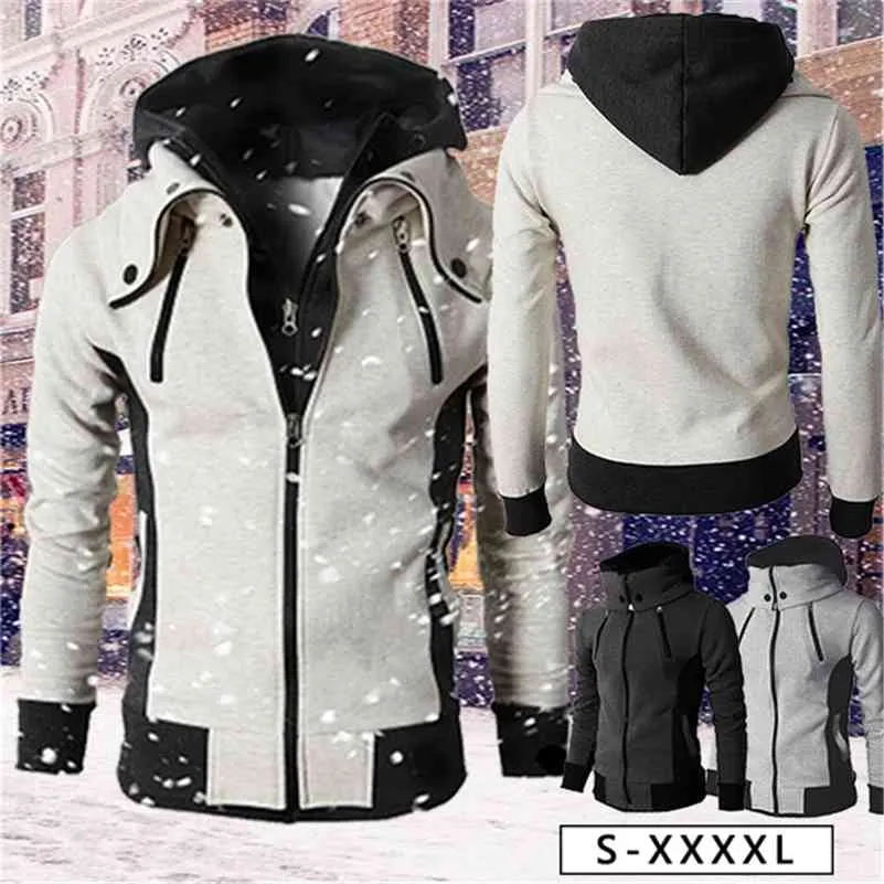 Zima Ciepła Kurtka Zipper Mężczyzna Mężczyzna Płaszcze Bombowiec Kurtki Szalik Kołnierz Bluzy Casual Polar Męski Z Kapturem Znosić Slim Fit Hoody 210924