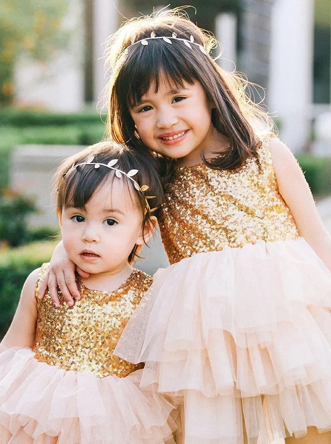 Short Tutu Flower Girl Dress with Sequins and Bow for Birthday Parties, Weddings, Proms, and Formal Events