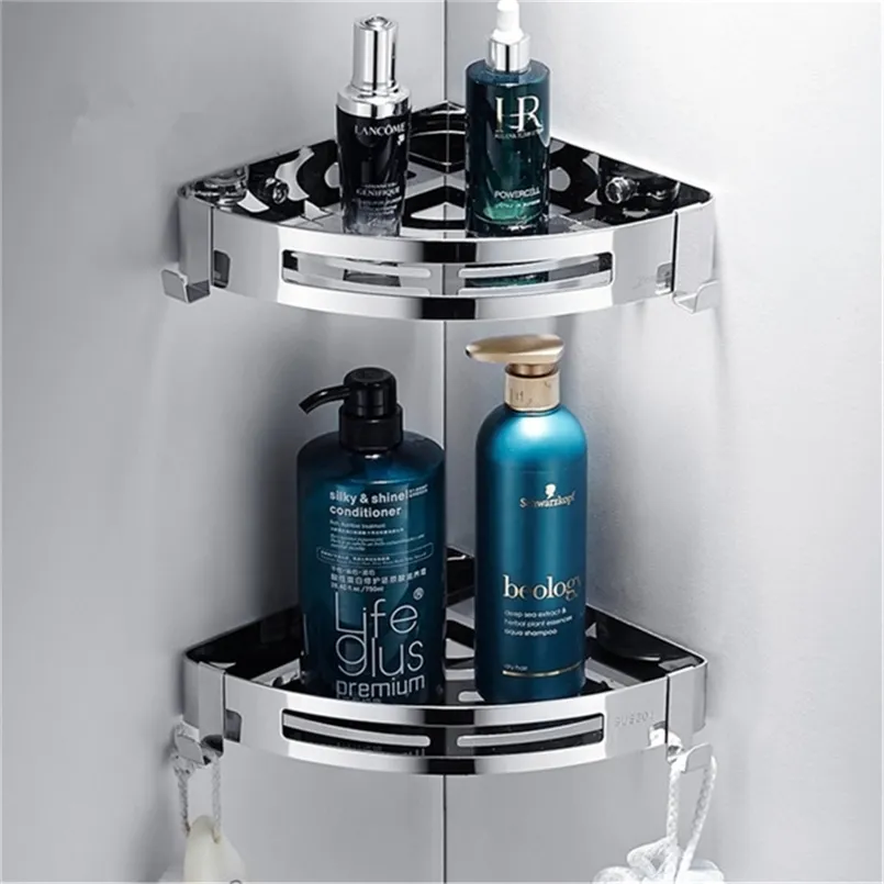 3 Layers Corner Shower Shelf Bathroom Shampoo Holder Kitchen Storage Rack Punch Free Tripod Stand 211112