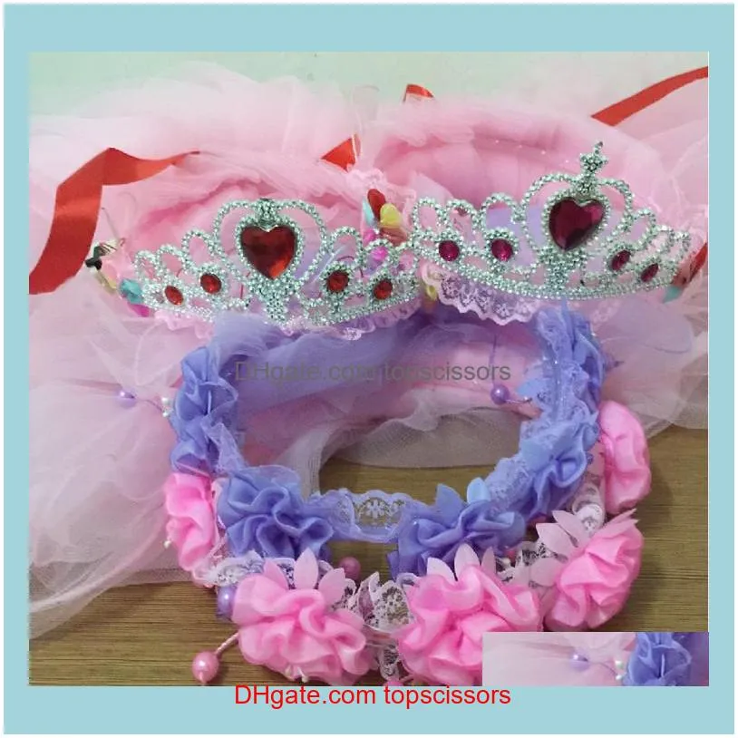 Children`s wedding veil headdress wreath Korean long yarn new light crown veil wholesale