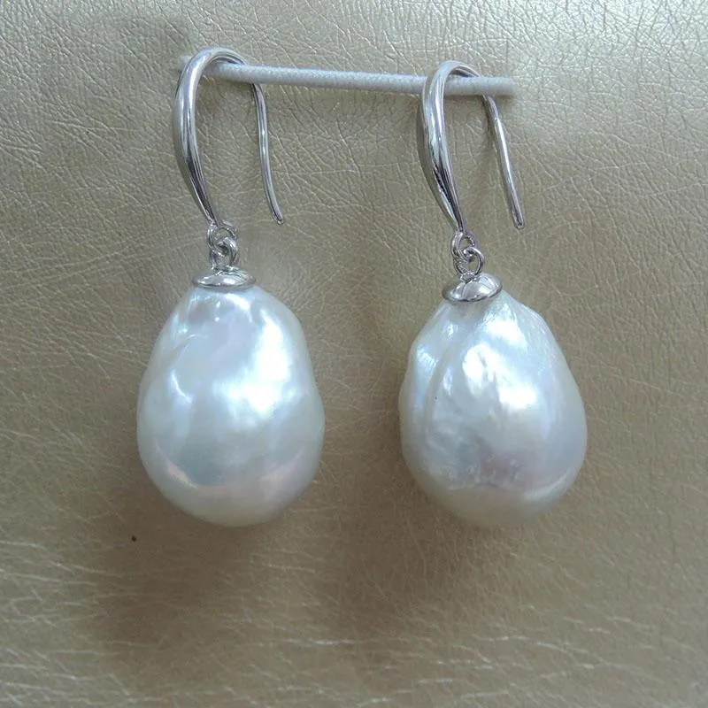 Boucle d'oreille en perles d'eau douce 100% naturelles avec crochet en argent 925, perle baroque, grande taille de 14 à 16 Mm