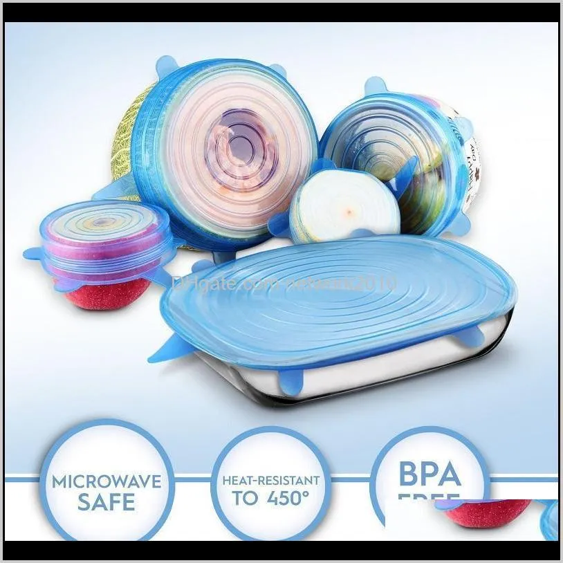 1 set silicone stretch suction pot lids 6pcs/set food grade  keeping wrap seal lid pan cover kitchen tools accessories