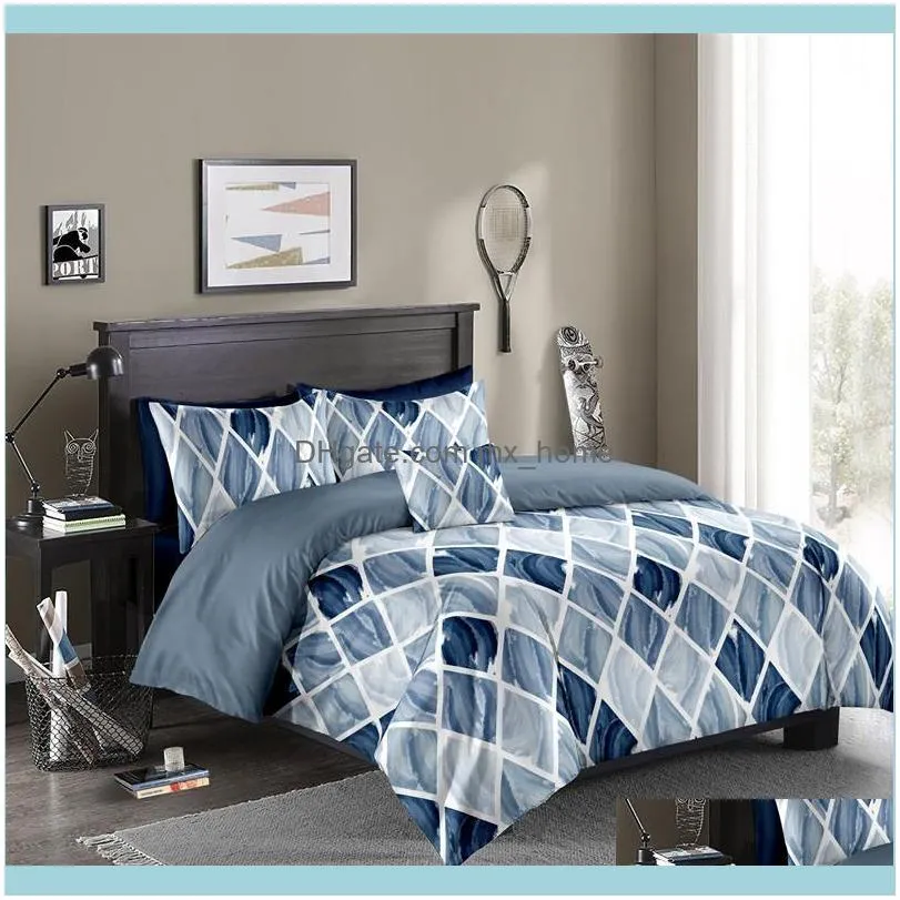 Bedding Sets Aggcual Gradient Rhombus Grid Set Double Bed Printed Home Textile Duvet Cover King Size Decor 3pcs Be80