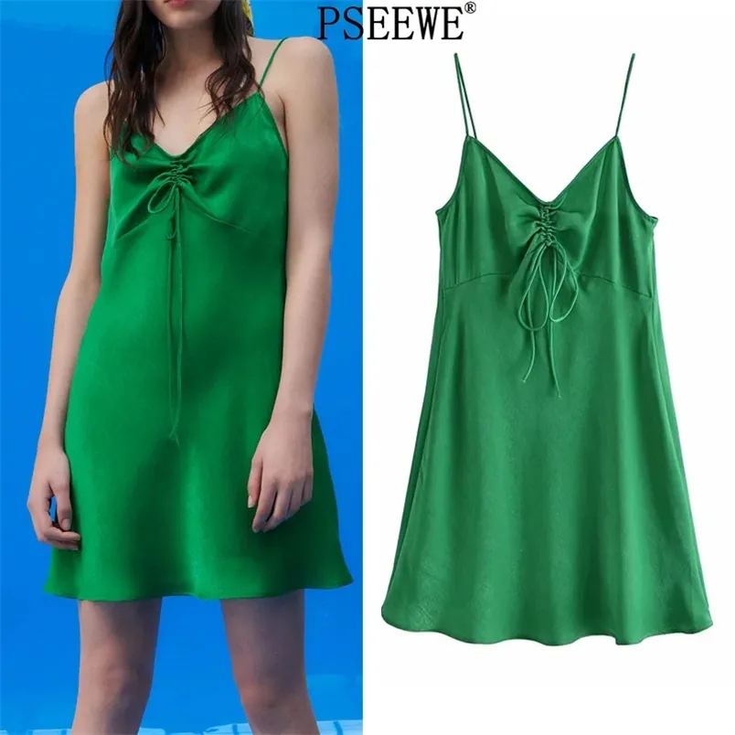 Abito Donna Verde Mini Slip Donna Estivo con volant Backless Sexy Party es Ladies Strap Short es 210519