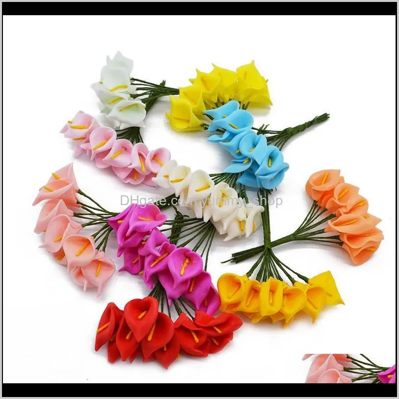 144pcs/lot artificial mini lily flowers head handmade pe foam calla lily flower bouquet scrapbooking wedding party decor