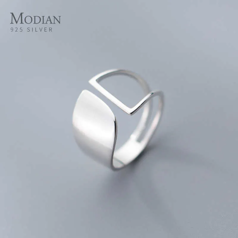 女性のためのファッションデザインの幾何学的な絶妙な銀の指の指輪のためのリアル925スターリング中空スターファインジュエリービジュー210707