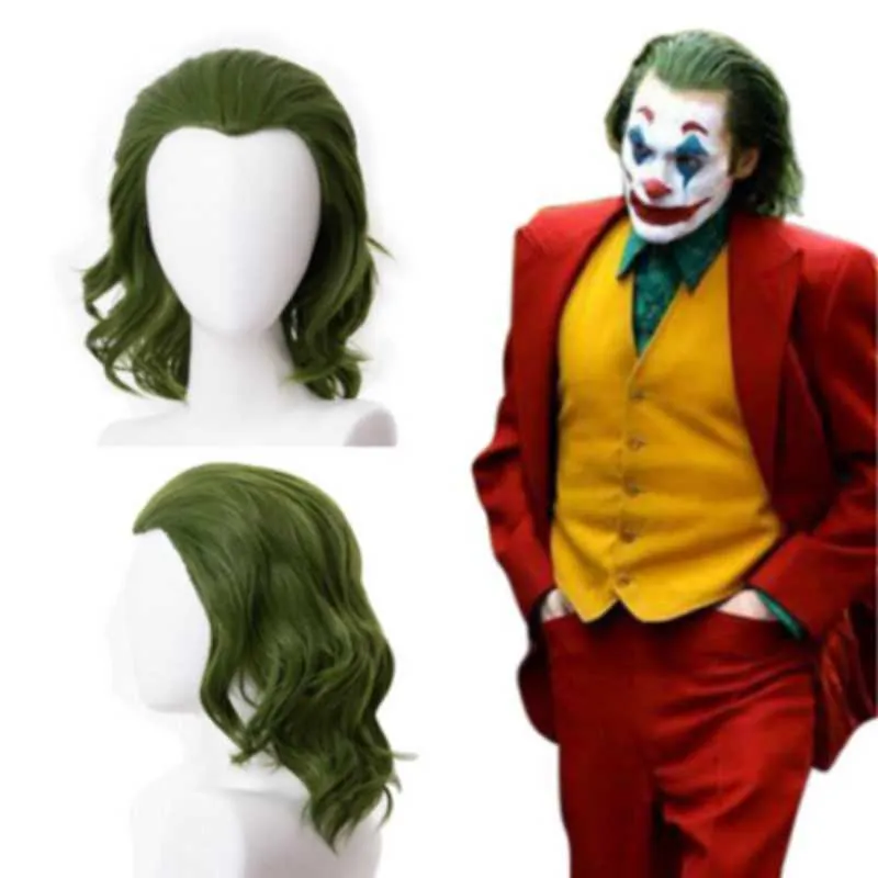 Peruka Cosplay Clown, syntetyczne zielone kędzierzawy ludzki włosy, horror, straszny klaun, rekwizyty Cosplay, Envo Rpido