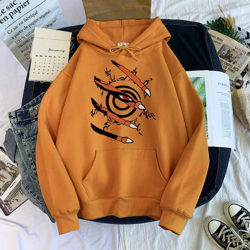 Mens Hoodie Sweatshirt Harajuku 애니메이션 의류 Kurama Ninjutsu Print Streetwear Hoodies 패션 캐주얼 느슨한 대형 후드 Y0804