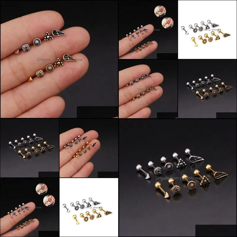 Stud Retro Piercing Earrings Ear Bone Studs Stainless Steel Screw For Women Jewelry 1PC