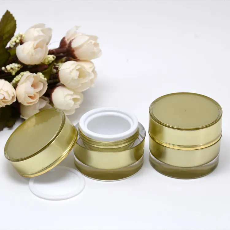 2021 10ML Gold Acrylic Refillable Cosmetic Jars Empty Face Cream Lip Balm Storage Container Pot Bottle Case With Liner Screw Lids