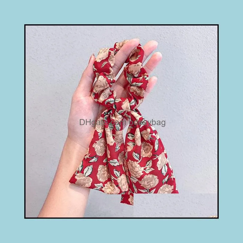 Floral Ribbon Hair Rope Scrunchies For Women large intestine Hair Tie Rubber Band 2020 New Hair Accessories
