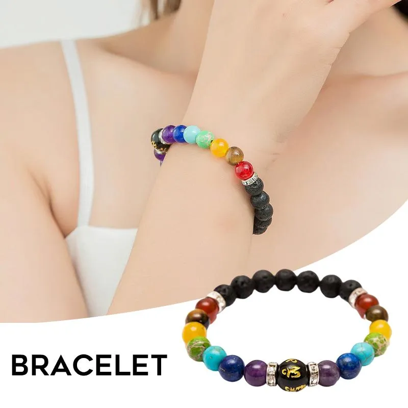 Charm Bracelets Colorful 7 Chakra Bracelet Natural Volcanic Stone Energy Bead Wrist Jewelry Lucky Gift For Men Women XRQ88