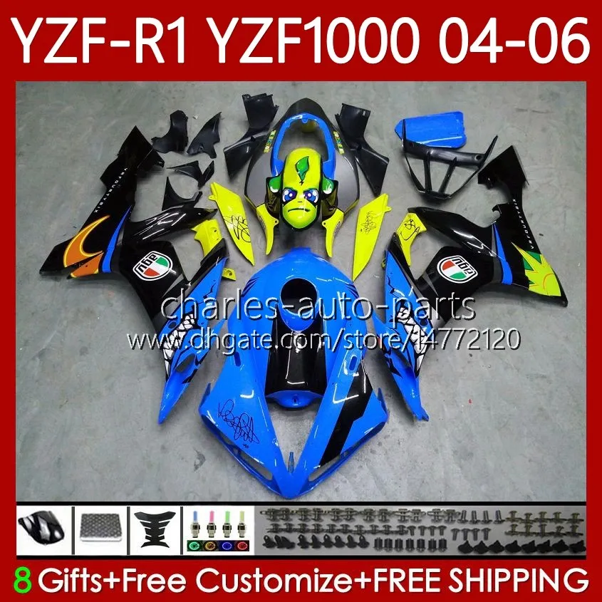 Kit de requin bleu corps OEM pour YAMAHA YZF-R1 YZF1000 YZF R 1 1000CC 2004 2005 2006 Carrosserie 89No.159 YZF R1 1000 CC YZFR1 04 05 06 YZF-1000 2004-2006 Carénages de moto