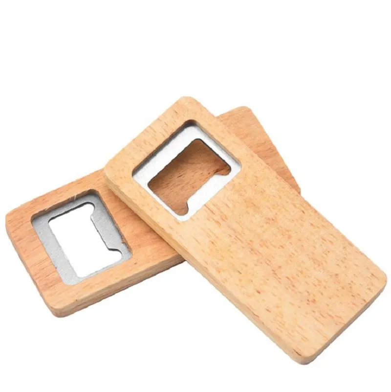 Wood Beer Bottle Opener Bar Products Wooden Handle Corkscrew Stainless Steel Square Openers Kitchen Accessories Party Gift