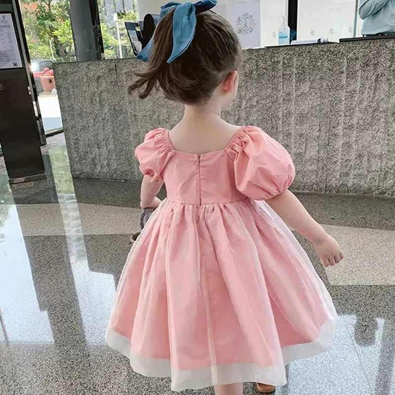Tjejer klär sig Trapless Breast Wrapped Mesh Fairy Princess Dress 2021 Sommar Nya europeiska amerikanska barnkläder för tjejer Q0716