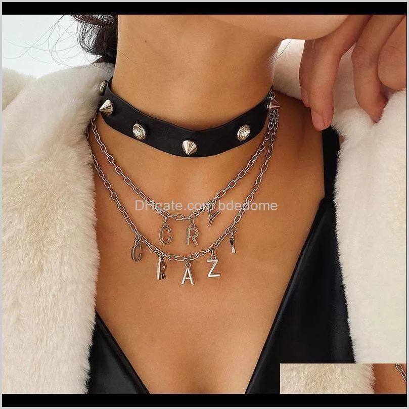Punk Gothic Faux PU Leather Spike Rivet Letter Choker Necklace Collar Statement Black Torques for Women Jewelry Gift