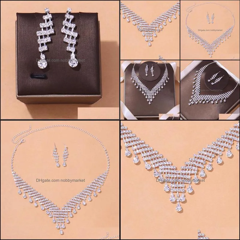 Earrings & Necklace Vintage Bridal Accessories Set Rhinestone Two-piece Banquet Party