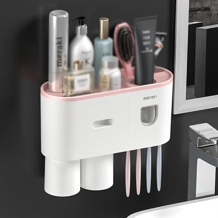 크리 에이 티브 칫솔 랙 무료 펀치 저장소 구강 세척제 컵 벽 마운트 욕실 자동 치약 압착기 Stock DHL A39 A49