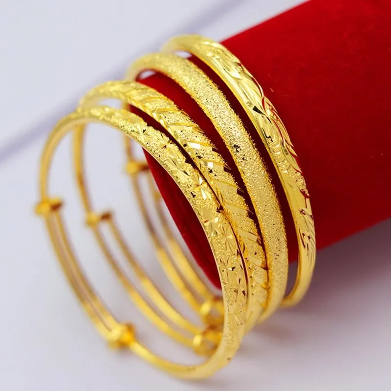 Classic Adjust Bangle For Womens Girls Yellow Gold Filled Fashion Jewelry Solid Bracelet