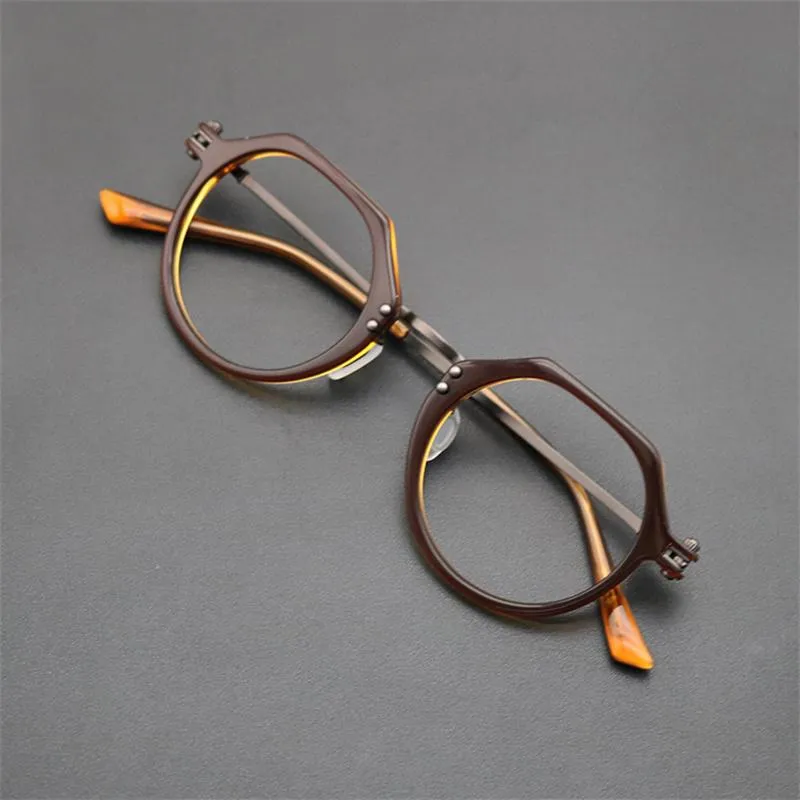 패션 선글라스 프레임 육각 아세테이트 안경 남자 티타늄 경량 처방 안경 고품질 여성 안경 oculos de grau