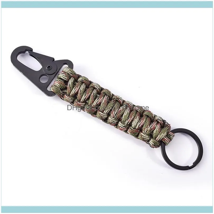 Outdoor Keychain Ring Camping Carabiner Military Paracord Cord Rope Survival Emergency Knot Bottle Opener Key Chain