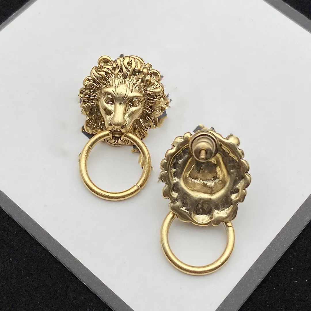 New Product High Quality Bronze Gold Plated Earrings Retro Fashion Design Lion Earrings Round Jewelry Supply