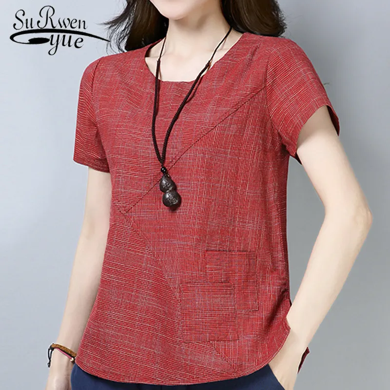 summer blouse for women plus size top short sleeve cotton linen s tops and s clothing 3421 50 210508