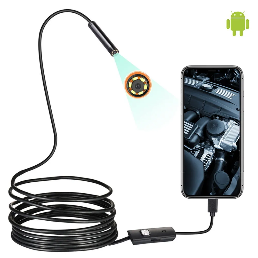 Mini macchina fotografica dell'endoscopio Endoscopio impermeabile Periscopio Filo morbido regolabile 6 LED 7mm Android Type-C Camea di ispezione USB per auto
