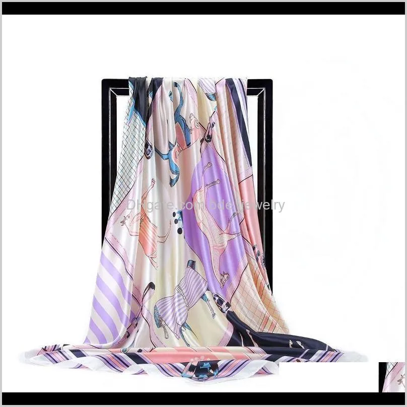 2021 fashion luxury scarf women hijab bandana horse print head neck shawl stole wraps for stylish lady girls gift 90*90cm