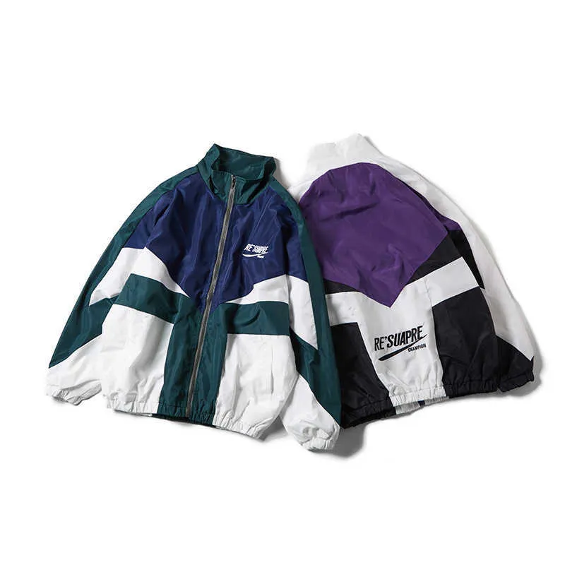 Handsome Street Windbreaker For Men Hit Color Split Joint